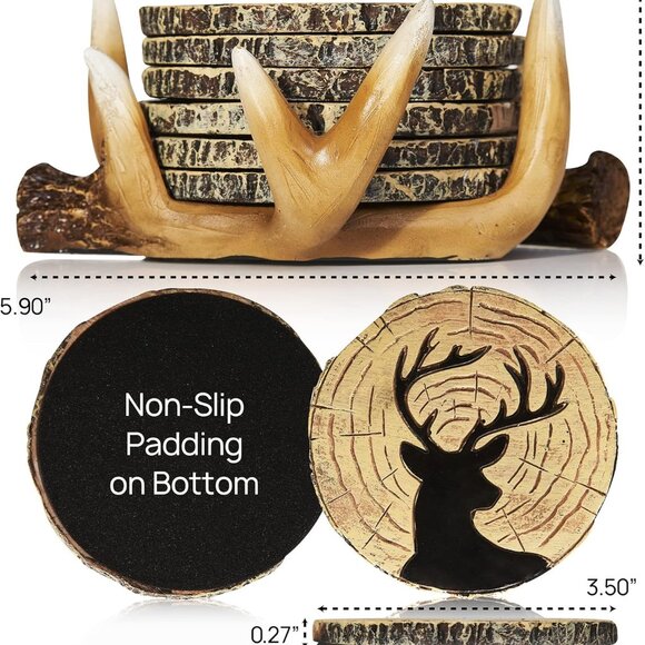Deer Antlers Coaster Set of 6 – Handcrafted Deer Antler Decor and Man Cave Gifts - Picture 3 of 6
